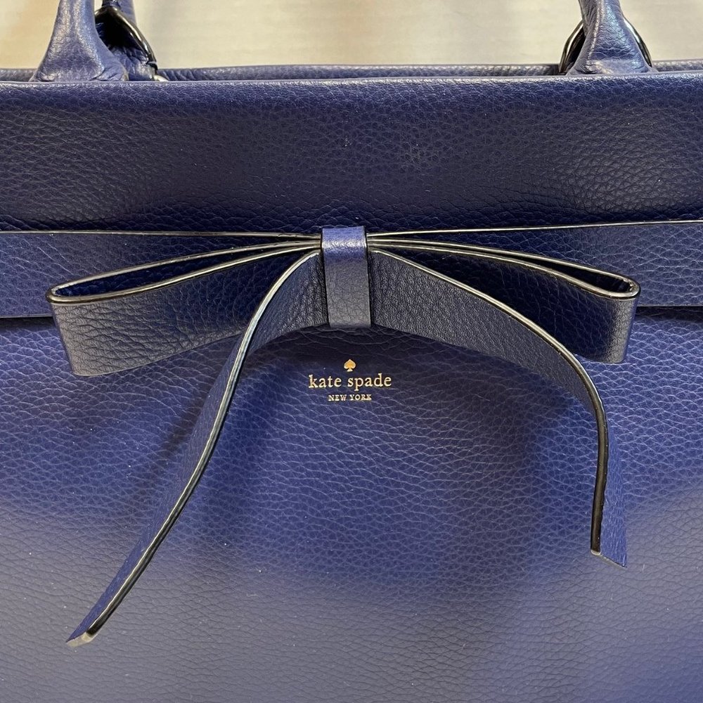 Kate Spade deep blue leather tote with bow - Picture 3 of 15